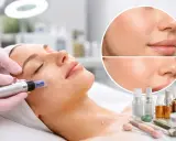 Primo piano di un trattamento viso microneedling. La pelle appare più liscia e luminosa dopo la procedura.