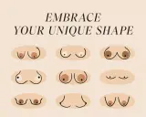 Illustrazione che celebra ogni tipo di seno, mostrando diverse forme e dimensioni in un'esplosione di unicità.