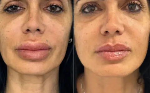 Volto prima e dopo ialuronidasi: labbra più definite e pelle più liscia.