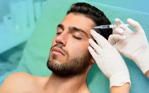 Un uomo riceve un'iniezione di botox sulla fronte. La domanda su quanto dura il botox è comune per chi considera questo trattamento.