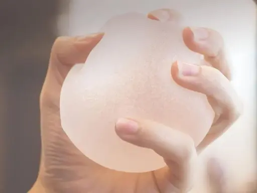 Mano che stringe una protesi b lite, un impianto leggero e traslucido per un aspetto naturale.