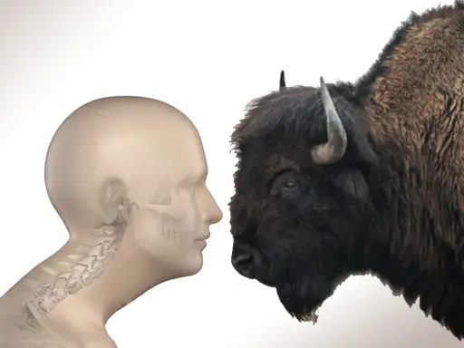 Profilo umano con scheletro cervicale e bisonte. Come eliminare la gobba del bisonte?