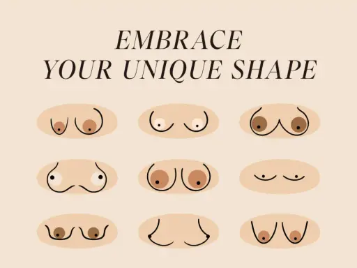 Illustrazione che celebra ogni tipo di seno, mostrando diverse forme e dimensioni in un'esplosione di unicità.