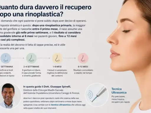 Guida al recupero post rinoplastica: cosa fare per la cicatrice sul naso e i tempi di guarigione, dalla prima settimana ai 12 mesi.