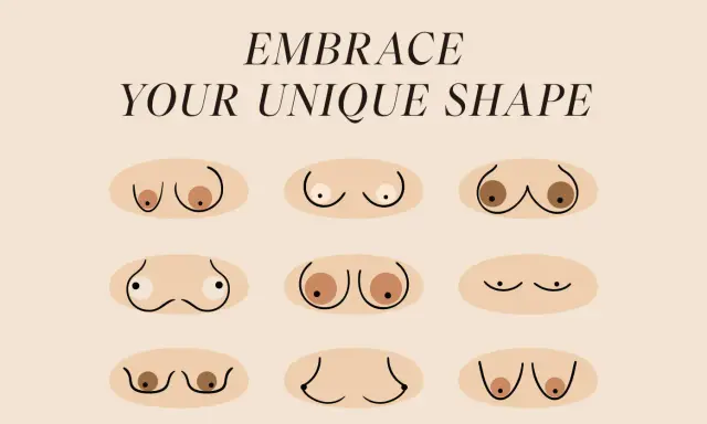 Illustrazione che celebra ogni tipo di seno, mostrando diverse forme e dimensioni in un'esplosione di unicità.