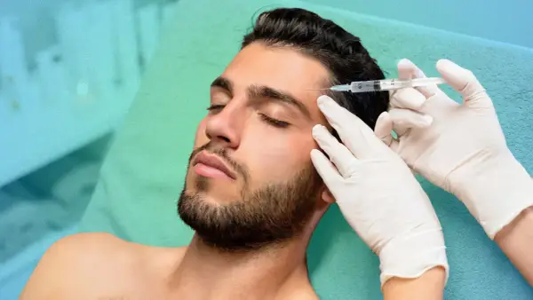 Un uomo riceve un'iniezione di botox sulla fronte. La domanda su quanto dura il botox è comune per chi considera questo trattamento.